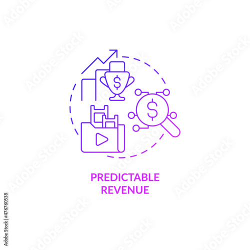 Predictable revenue purple gradient concept icon. Business model. Regular subscription abstract idea thin line illustration. Isolated outline drawing. Roboto-Medium, Myriad Pro-Bold fonts used