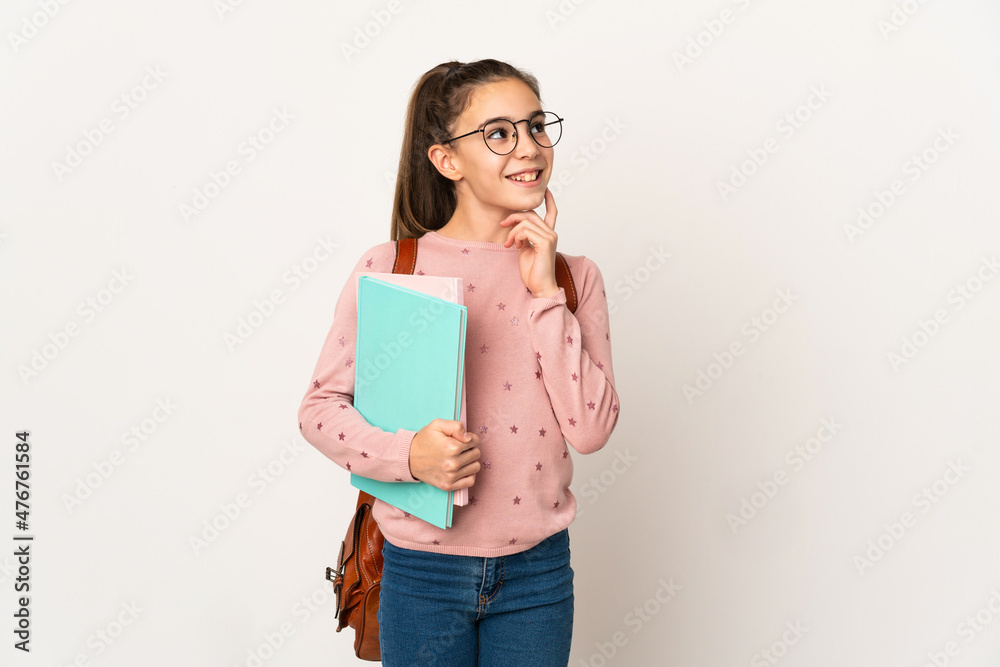 Little student girl over isolated background thinking an idea while looking up Little student girl over isolated background thinking an idea while looking up