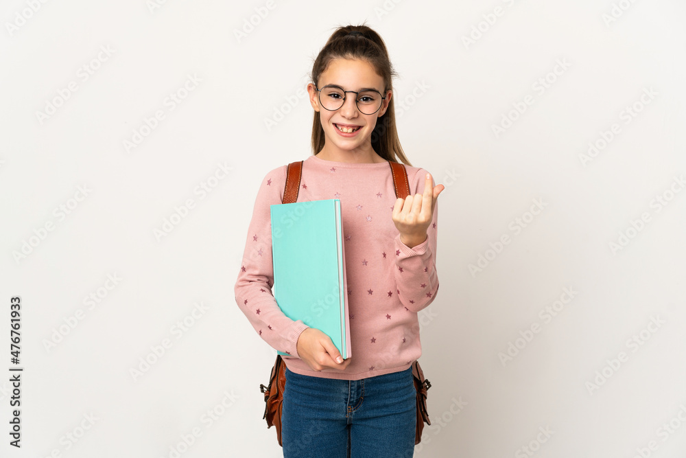 Little student girl over isolated background making money gesture Little student girl over isolated background making money gesture