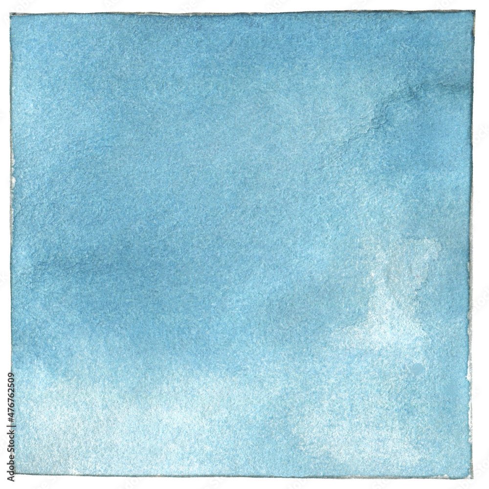 Watercolor Blue Square Isolated on White Background.