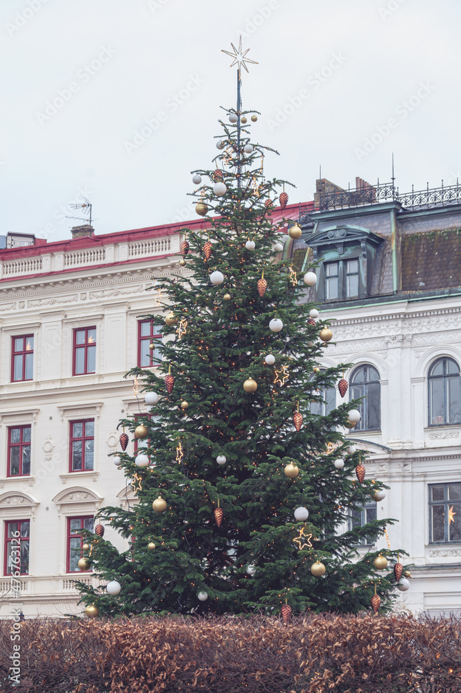 A traditional christmas tree on a town square in Lund Sweden A traditional christmas tree on a town square in Lund Sweden