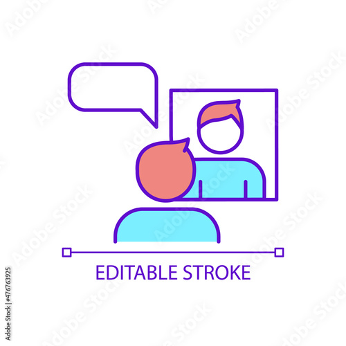 Public speaking practice before performance RGB color icon. Man training by mirror. Self belief affirmation. Isolated vector illustration. Simple filled line drawing. Editable stroke. Arial font used