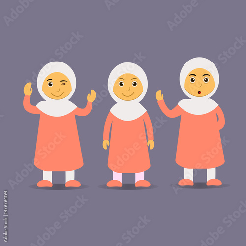 Set of cute Muslim girl kids. Great for cover books, ramadan posters, ramadan designs, ramadan cards, ramadan post, etc.