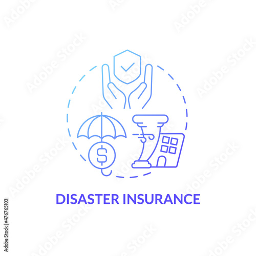Disaster insurance blue gradient concept icon. Financial aid for natural disaster abstract idea thin line illustration. Isolated outline drawing. Roboto-Medium, Myriad Pro-Bold fonts used