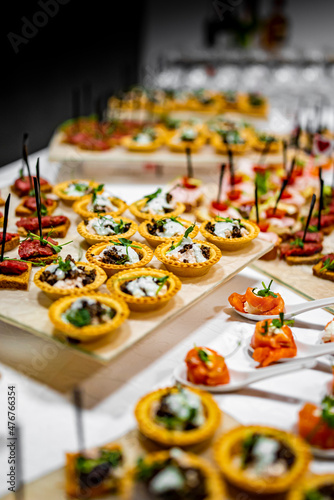 food buffer catering. Different appetizer on table