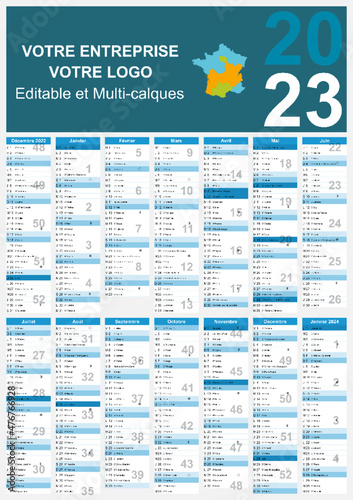 Calendrier 2023 Format A3 - pour entreprise avec logo sur 14 mois - multicaque - modifiable