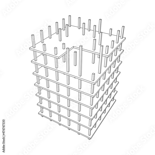 Building under construction. Build house construct in process. Wireframe low poly mesh vector illustration