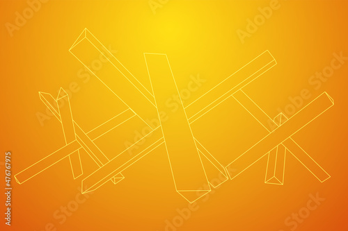 Hedgehog antitank defence. Wireframe low poly mesh vector illustration.