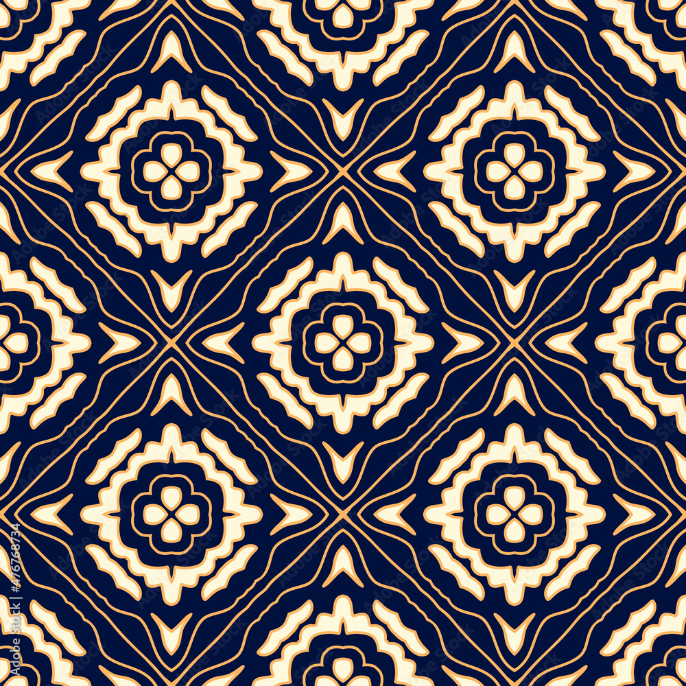Seamless pattern of decorative tiles in retro style