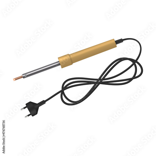 Retro soldering iron with wire and plug. Soldering tool for electronics on white background. Vector illustration.