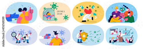 Set of people protect with coronavirus pandemic 