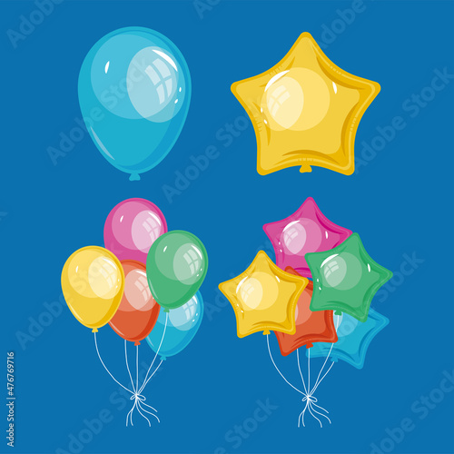 four happy birthday balloons