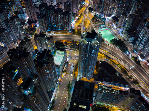 Fotografia Top down view of Hong Kong city at night