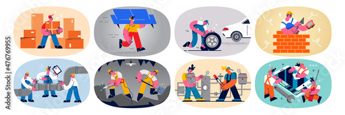 Set of diverse people service occupations 