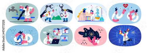 Set of scientist wok with tubes in laboratory 