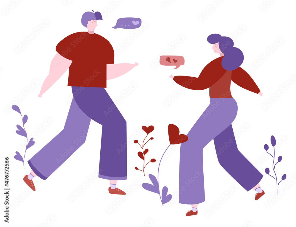 Couple boyfriend and girlfriend digital relationship Valentine's day concept vector illustration Couple boyfriend and girlfriend digital relationship Valentine's day concept vector illustration