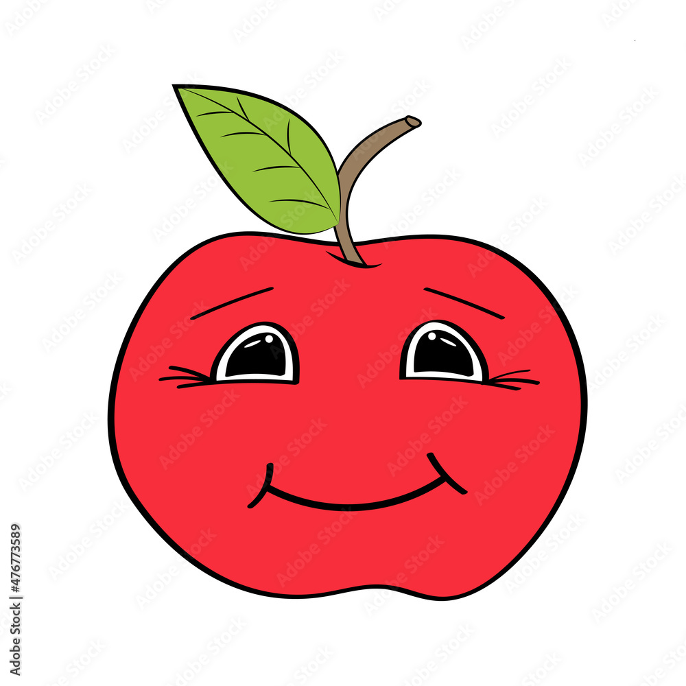 Red apple illustration cheerful emotion. Flat Vector illustration Red apple illustration cheerful emotion. Flat Vector illustration