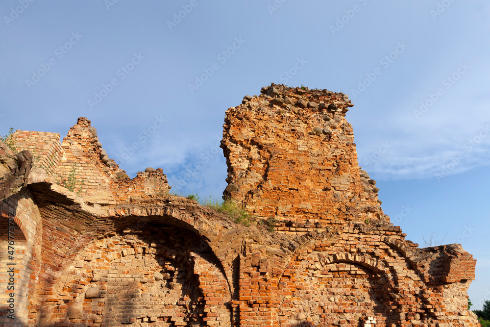 ruins of an ancient red clay brick castle