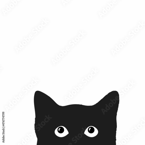 Fototapeta Naklejka Na Ścianę i Meble -  black cat hides and peeps. Sticker on a car or a refrigerator. Vector illustration