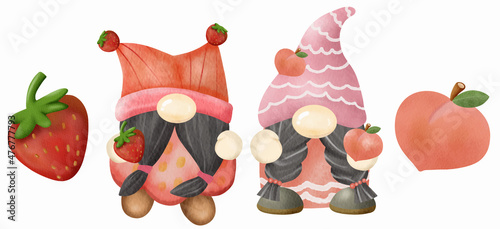 Gnome Fruity Watercolor vector with peach and apple