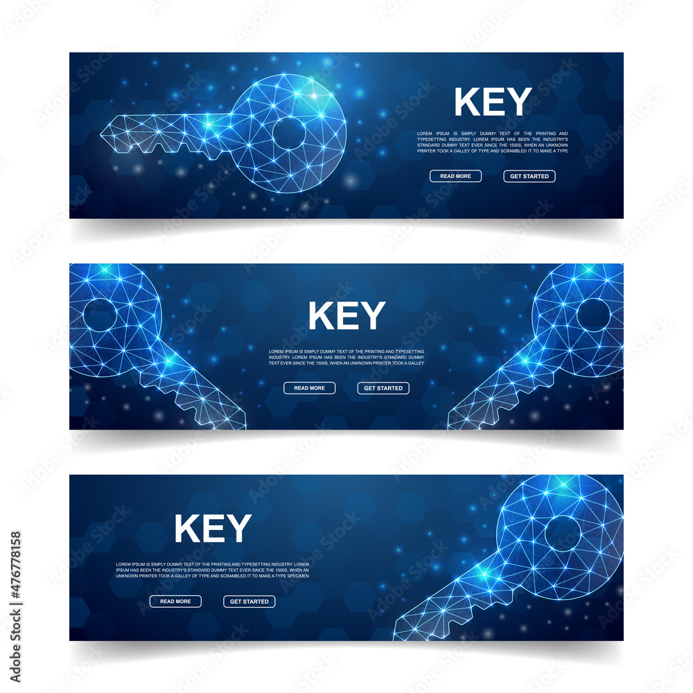 Set of three Key horizontal banners. Horizontal illustration for ...