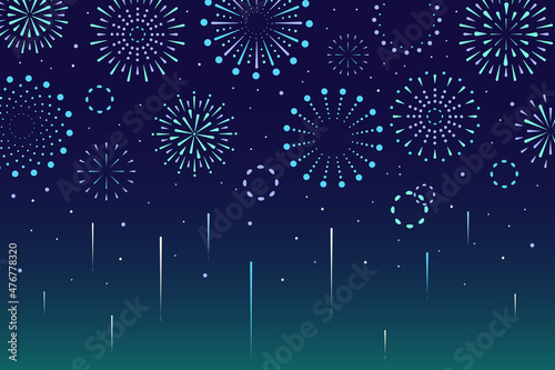Background with geometric fireworks in the night sky