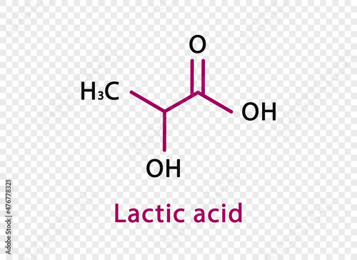 Lactic acid chemical formula. Lactic acid structural chemical formula isolated on transparent background.