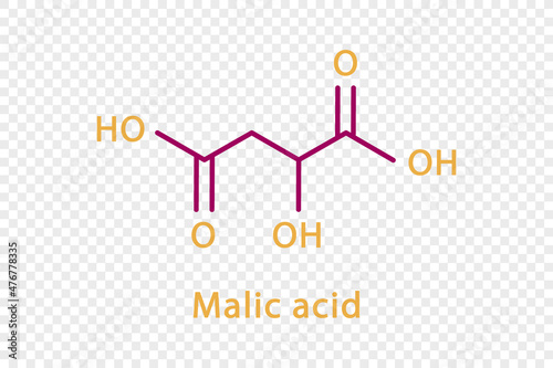 Malic acid chemical formula. Malic acid structural chemical formula isolated on transparent background. photo
