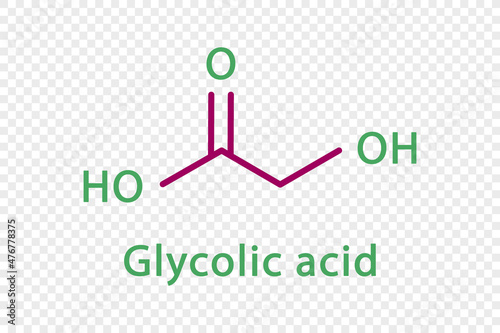 Glycolic acid chemical formula. Glycolic acid structural chemical formula isolated on transparent background.
