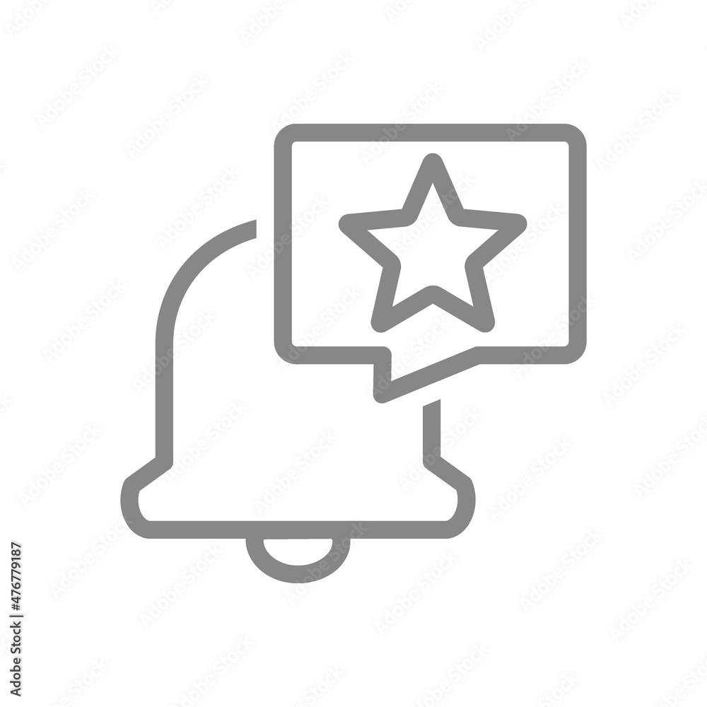 Notification bell with star in speech bubble line icon. Inbox message, notification and star rating symbol Notification bell with star in speech bubble line icon. Inbox message, notification and star rating symbol
