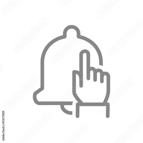 Notification bell and hand click line icon. Message bell, inbox message symbol