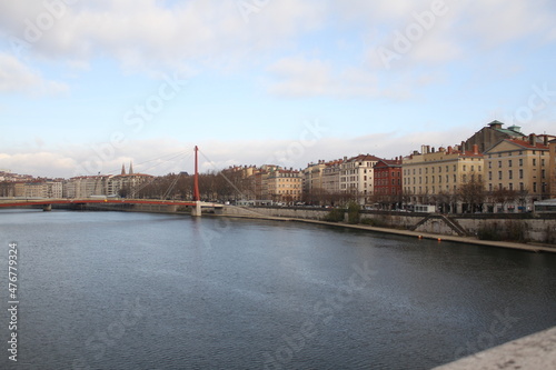 Pedestrian Saint Georges Footbridge in Lyon  France on a beautiful Winter day