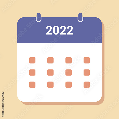 vector of 2022 calendar icon. calendar icon with simple design. orange and purple 2022 color trend as main color.