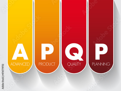APQP Advanced Product Quality Planning - structured process aimed at ensuring customer satisfaction with new products or processes, acronym concept for presentations and reports