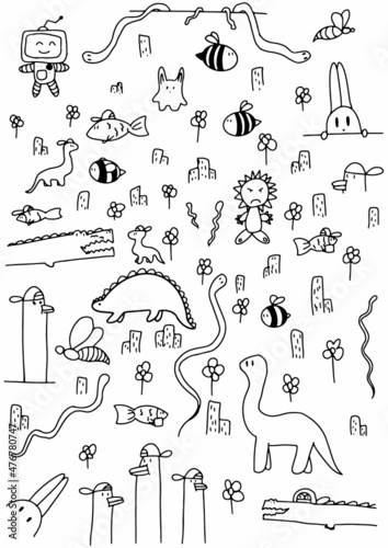 Kids print dino bee snake duck town