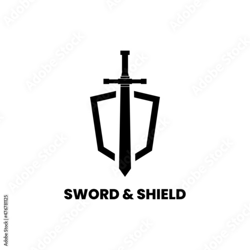 security and defense logo inspiration with single shield and sword shape