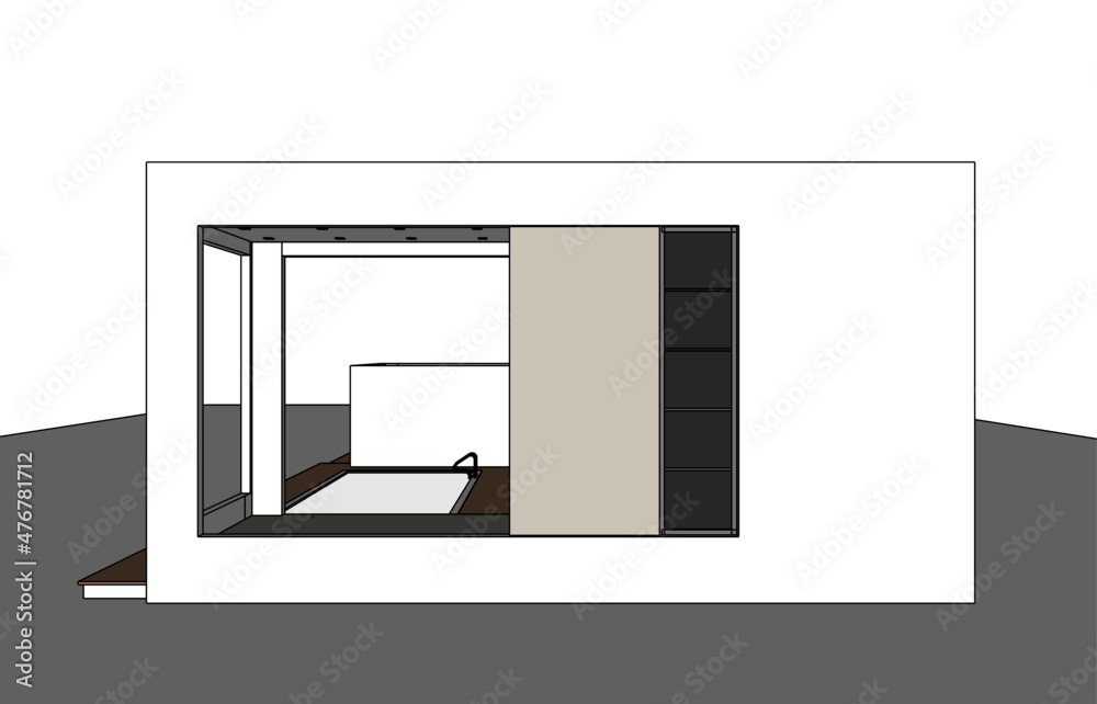 Architectural drawing of modern house vector 3d illustration