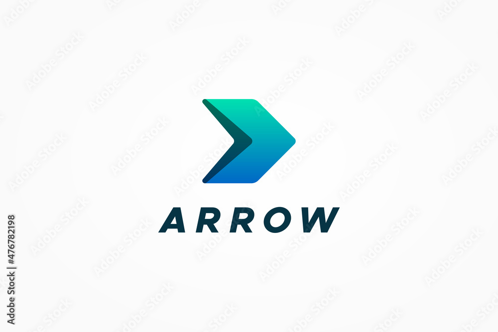 Right Arrow Logo. Blue Green Gradient Geometric Arrow Shape with Shadow  isolated on White Background. Flat Vector Logo Design Template Element for  Business and Technology Logos. Stock Vector