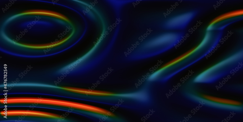 3D Abstract iridescent wavy background. Vibrant liquid reflection surface. Neon holographic fluid distortion repeating