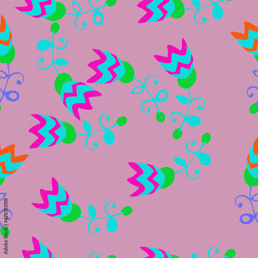 Seamless decorative branch of bells. Hand drawn.