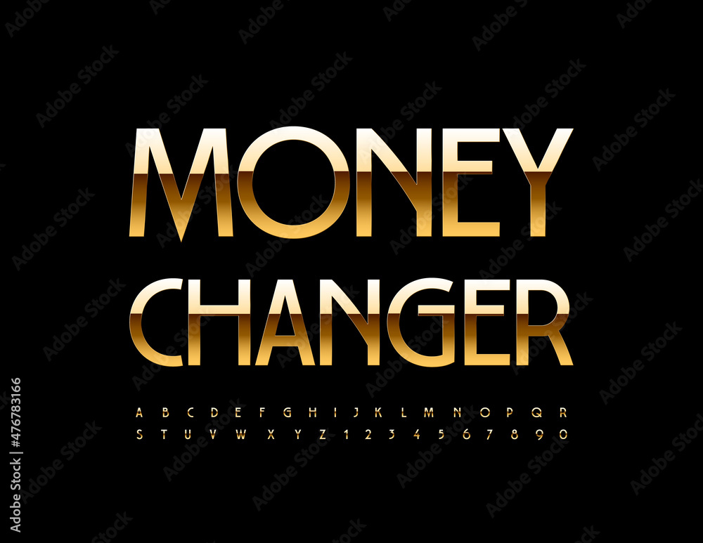Vector premium logo Money Changer. Gold Alphabet Letters and Numbers set. Elegant chic Font