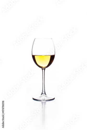 Hands of white wine in the center on a white background