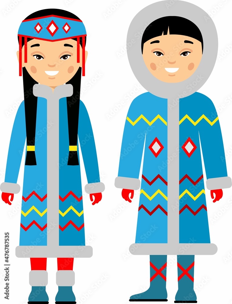 Vector illustration of eskimo children, boy, girl, people Vector illustration of eskimo children, boy, girl, people