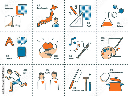 中学校・科目別アイコン素材（手描き）