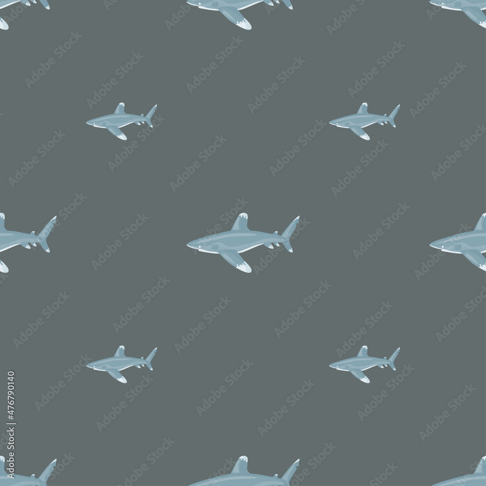 Oceanic whitetip shark seamless pattern in scandinavian style. Marine animals background. Vector illustration for children funny textile.