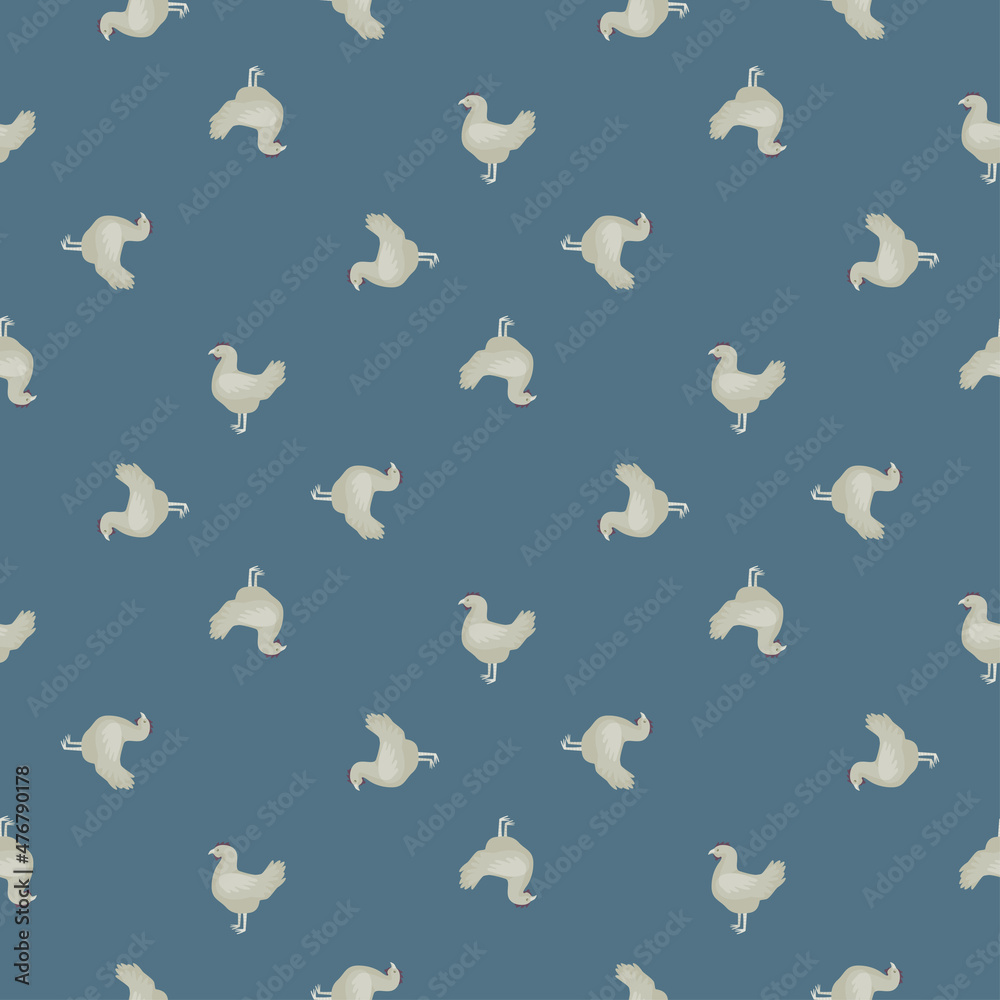 Seamless pattern of hen. Domestic animals on colorful background. Vector illustration for textile.