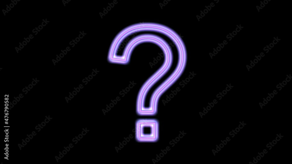 3D animation of a neon question mark.