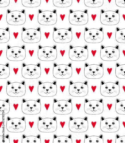 Funny cats seamless vector pattern. Doodle art.