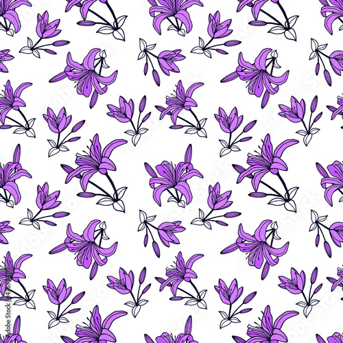 Lily flowers seamless pattern. Vector stock illustration eps10. 