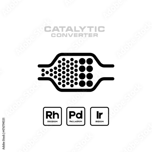 Catalytic converter and chemical element system icon. Logo concept. 